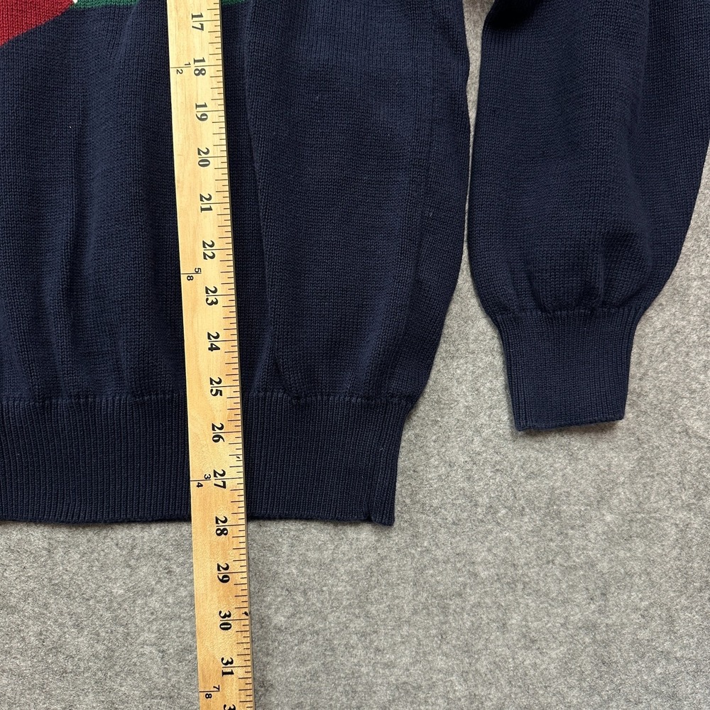 Vintage IZOD Sweater Men's Large Navy Cotton Golf Crest Crewneck 90s Preppy - Picture 9 of 10